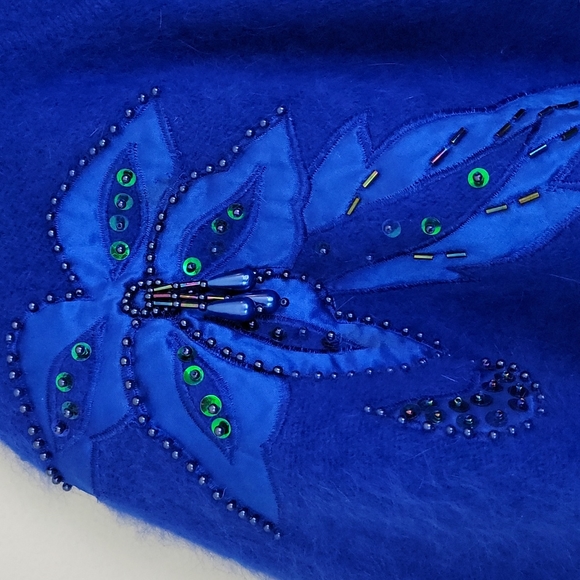 Royal Blue Beaded & Sequins Angora Cardigan M - Picture 4 of 8